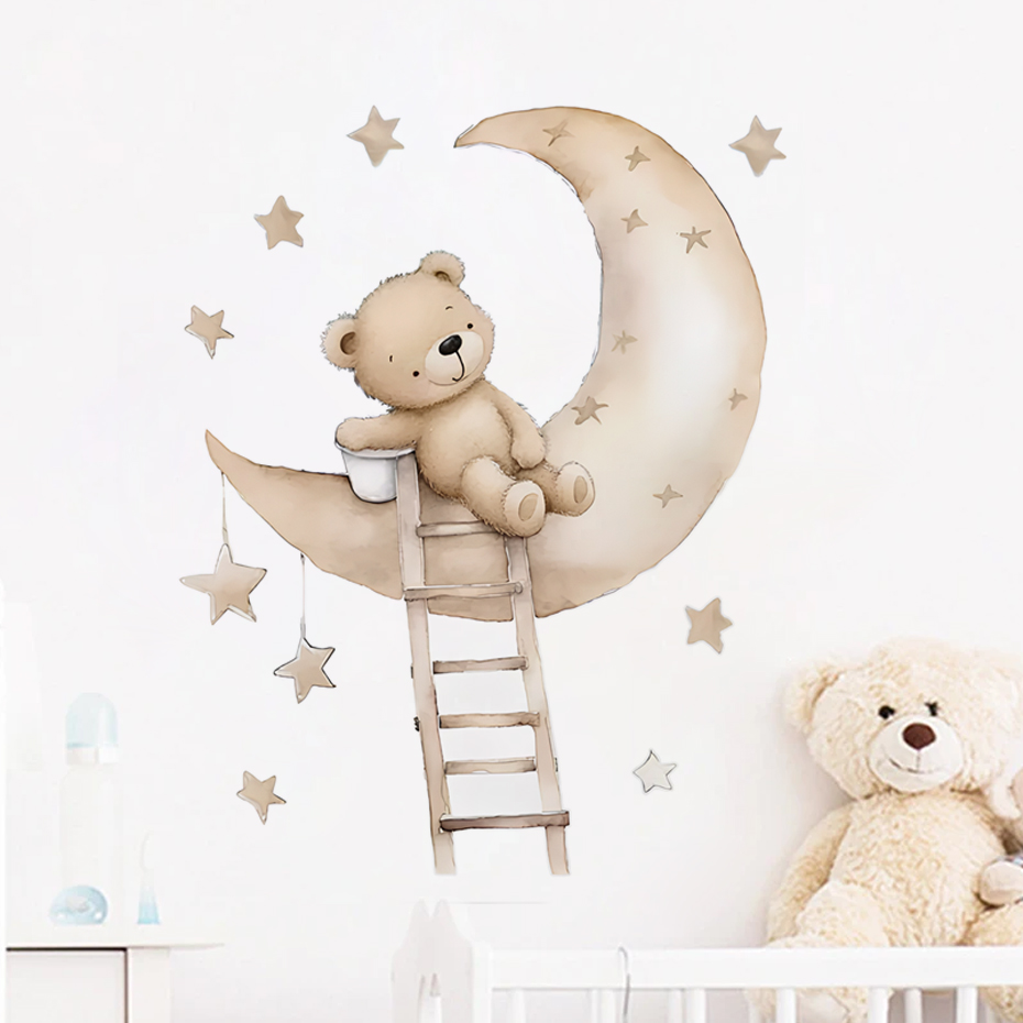 Baby Nursery Decor Ideas - Cute Bear Star Cloud Wall Stickers