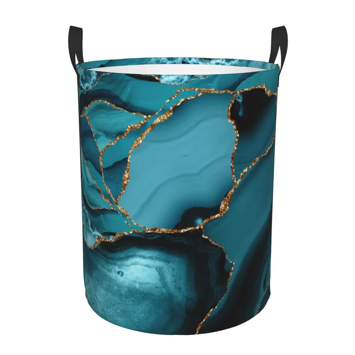 Baby Nursery Laundry Hamper - Custom Teal And Gold Marble Landscape