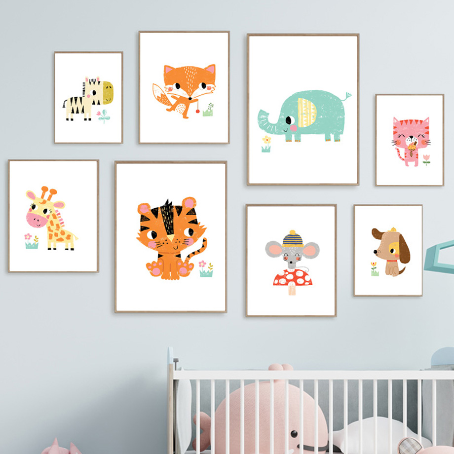 Baby Zoo Nursery - Cartoon Baby Animal Nursery Wall Art