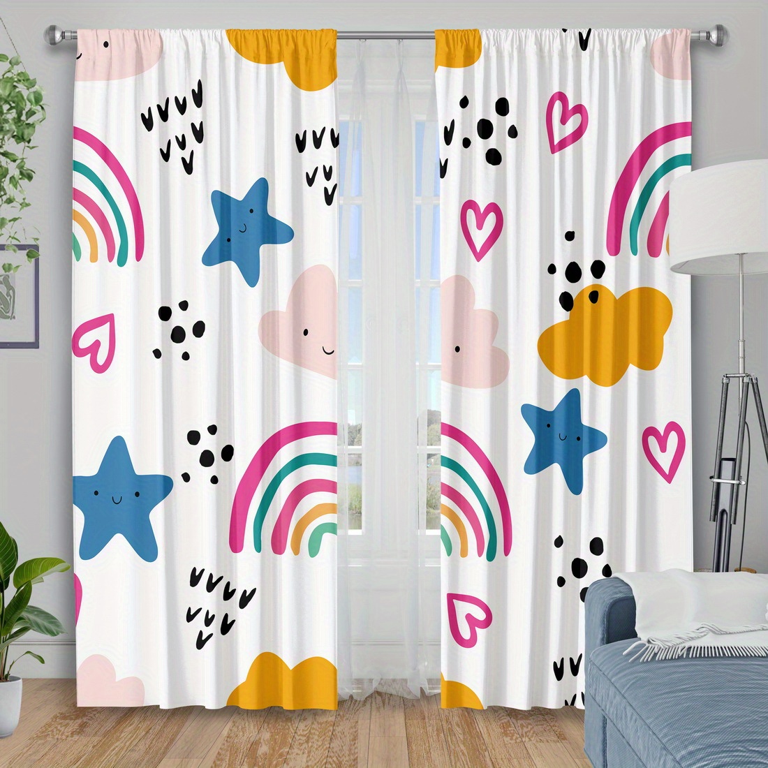 Baby Nursery Youtube - Cute Rainbow Stars Hearts Nursery Curtain