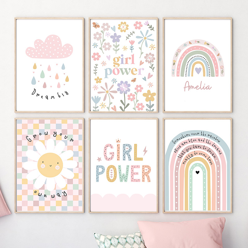 Baby Nursery Wall Art - Sun Flower Rainbow Cloud Heart Nursery