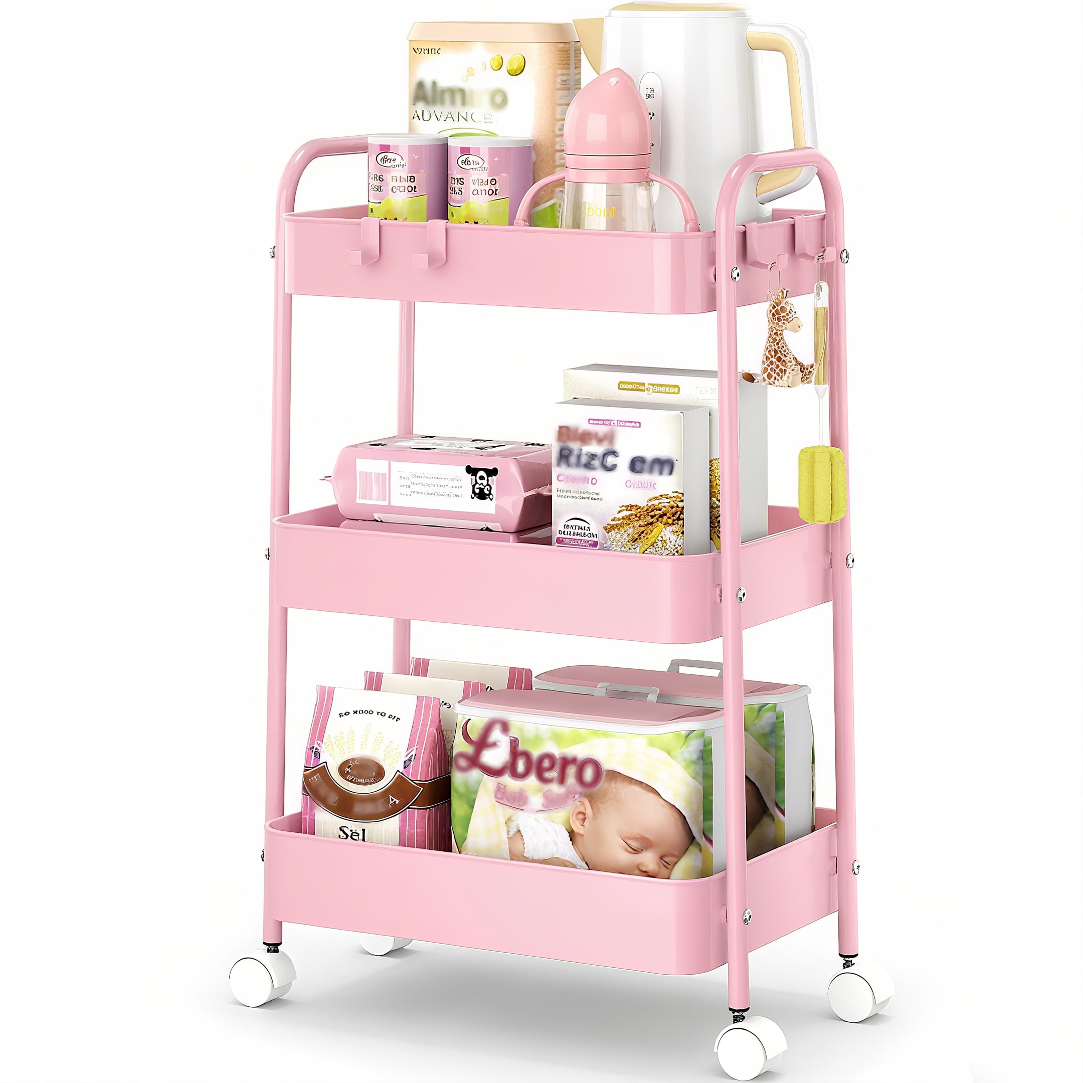 3 Tier Metal Rolling Cart With - Baby Nursery Basket recension och pris