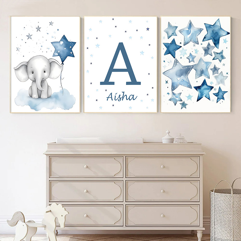 Blue Moon and Stars Baby Name  - Baby Name Wall Art recension och pris