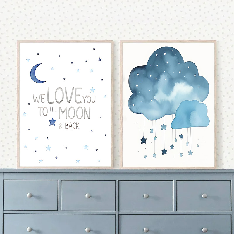 Blue Moon and Stars Baby Name  - Baby Name Wall Art recension och pris