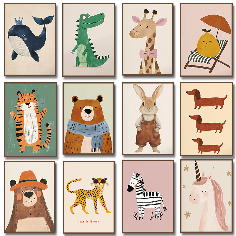 Cute Animal Illustration Poste - Baby Nursery Wall Art recension och pris