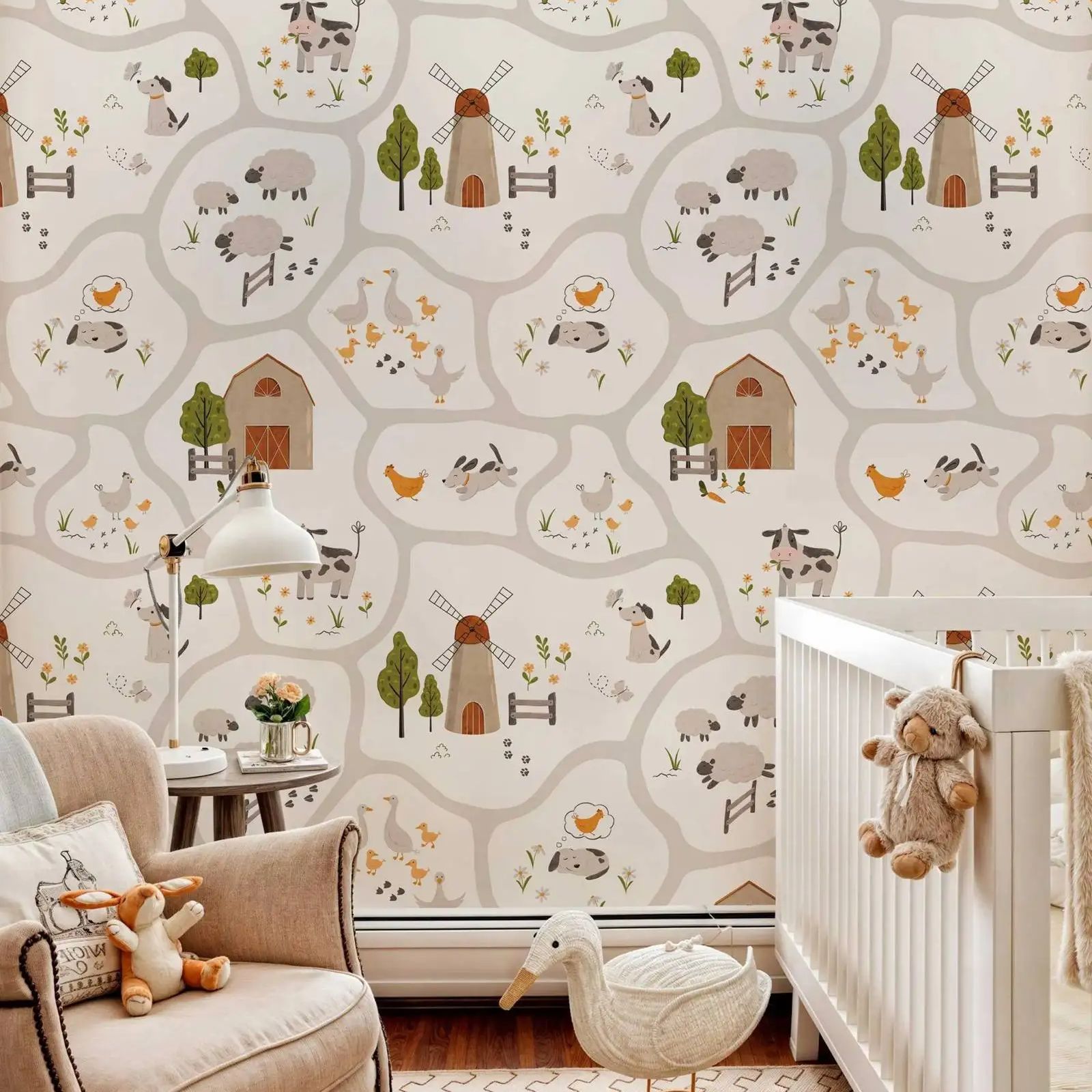 Cute Farm Animals Kids Wallpap - Baby Nursery Peel And Stick Wallpaper recension och pris