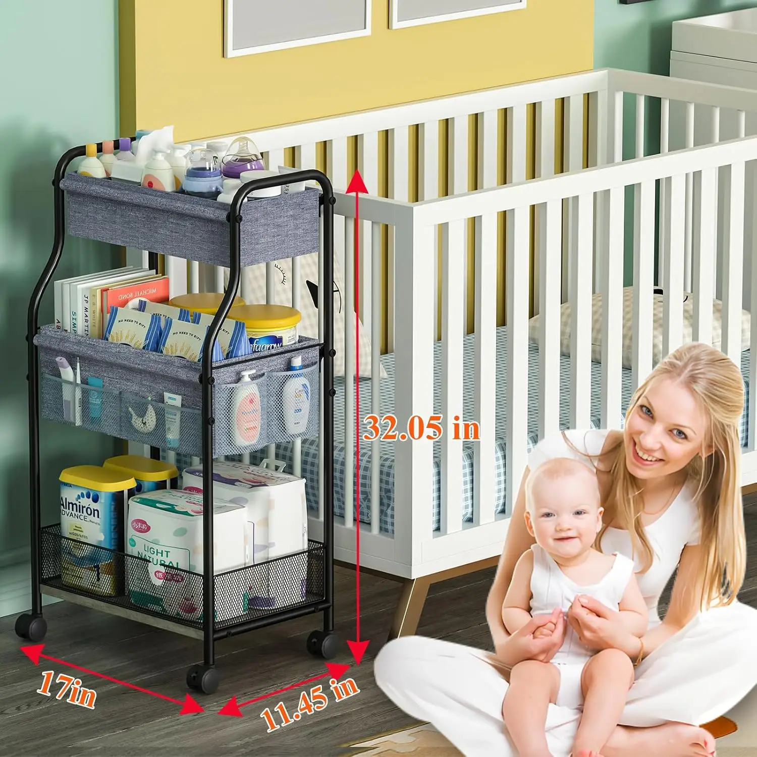 3 Tier Baby Diaper Caddy Organ - Baby Nursery Utility Cart recension och pris