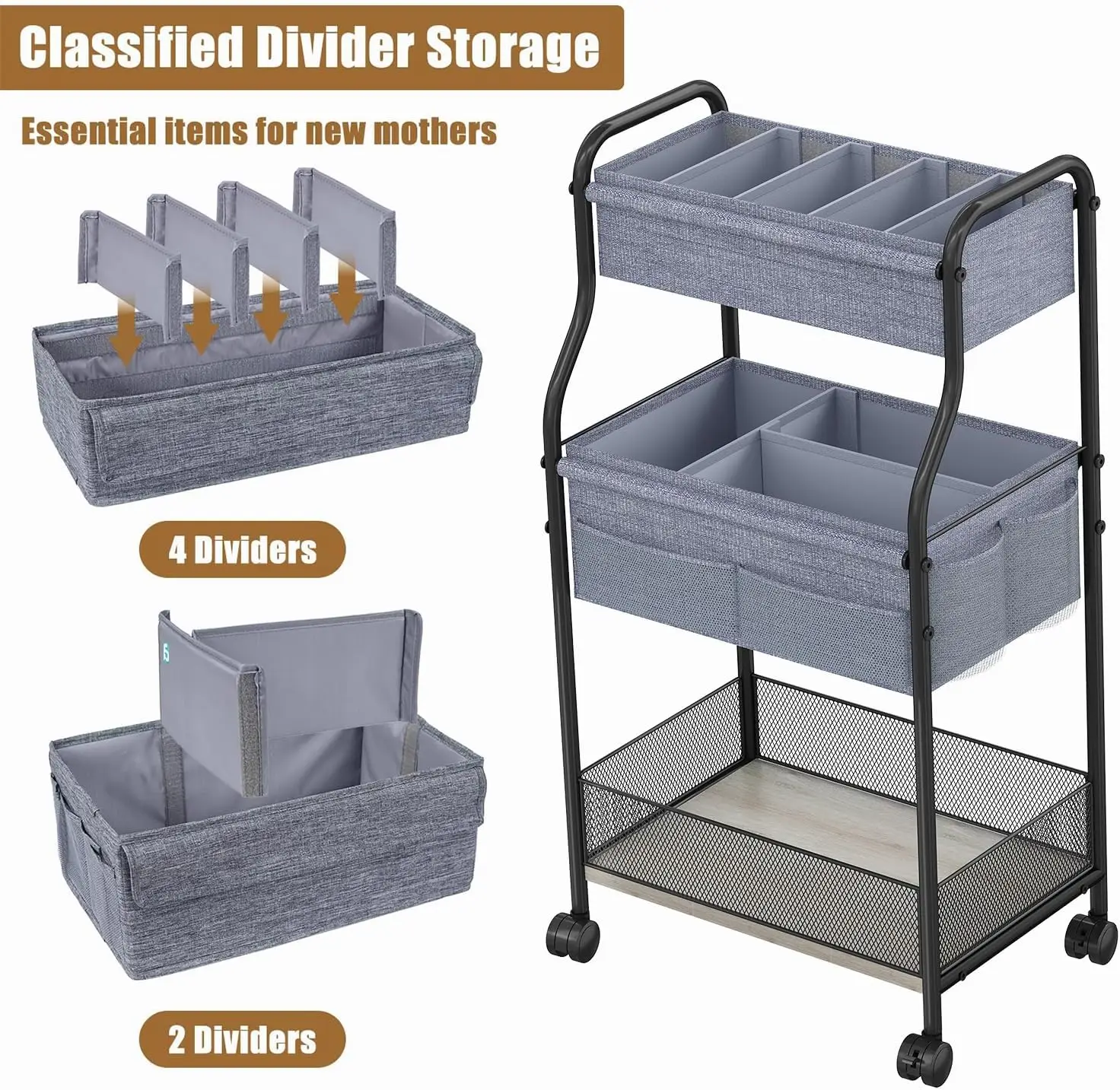 3 Tier Baby Diaper Caddy Organ - Baby Nursery Utility Cart recension och pris