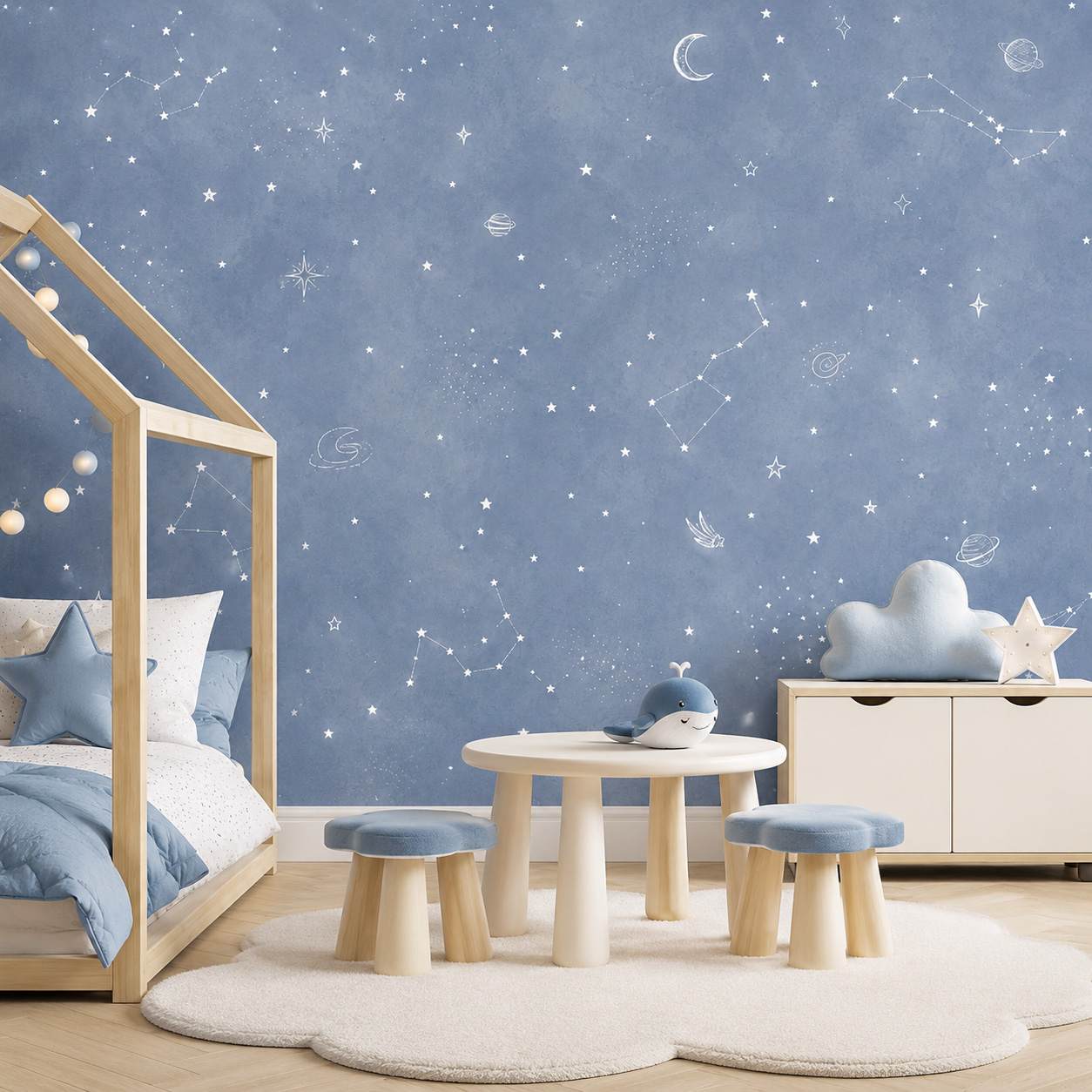 Blue Starry Sky Self Adhesive  - Baby Nursery Peel And Stick Wallpaper recension och pris