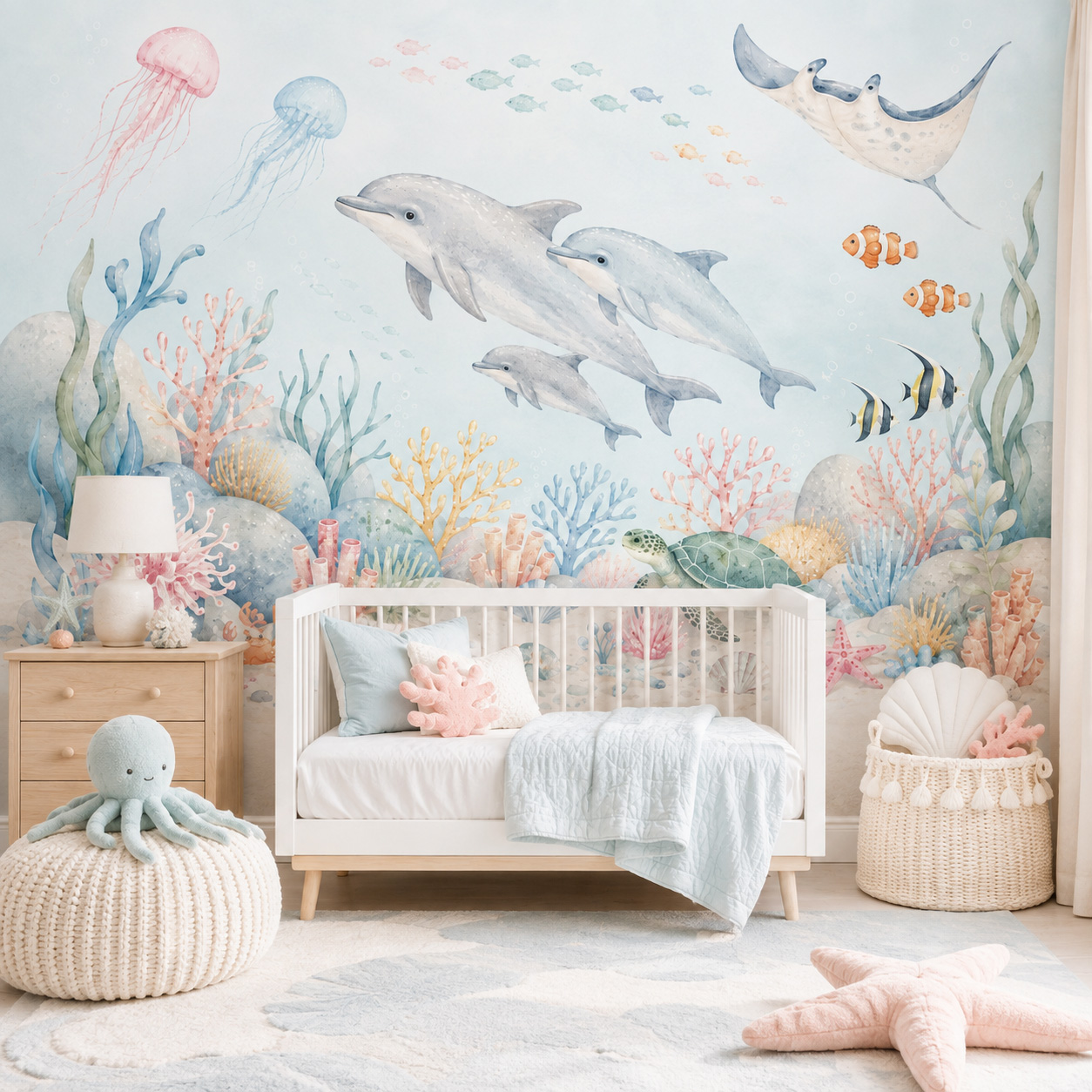 Underwater Sea Animals Self Ad - Baby Nursery Peel And Stick Wallpaper recension och pris