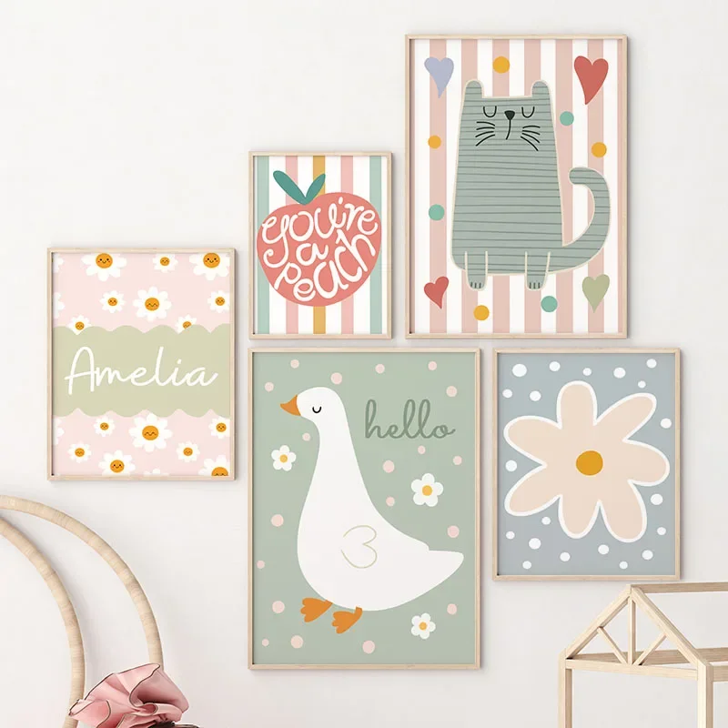 Cartoon Cat Duck Bird Apple Cu - Baby Nursery Wall Art recension och pris