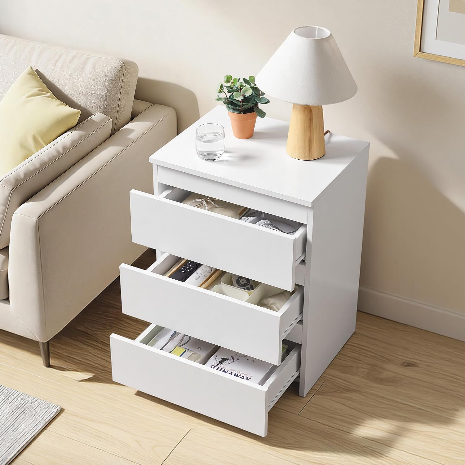 Small Nightstand with 3 Drawer - Drawer Dresser White recension och pris