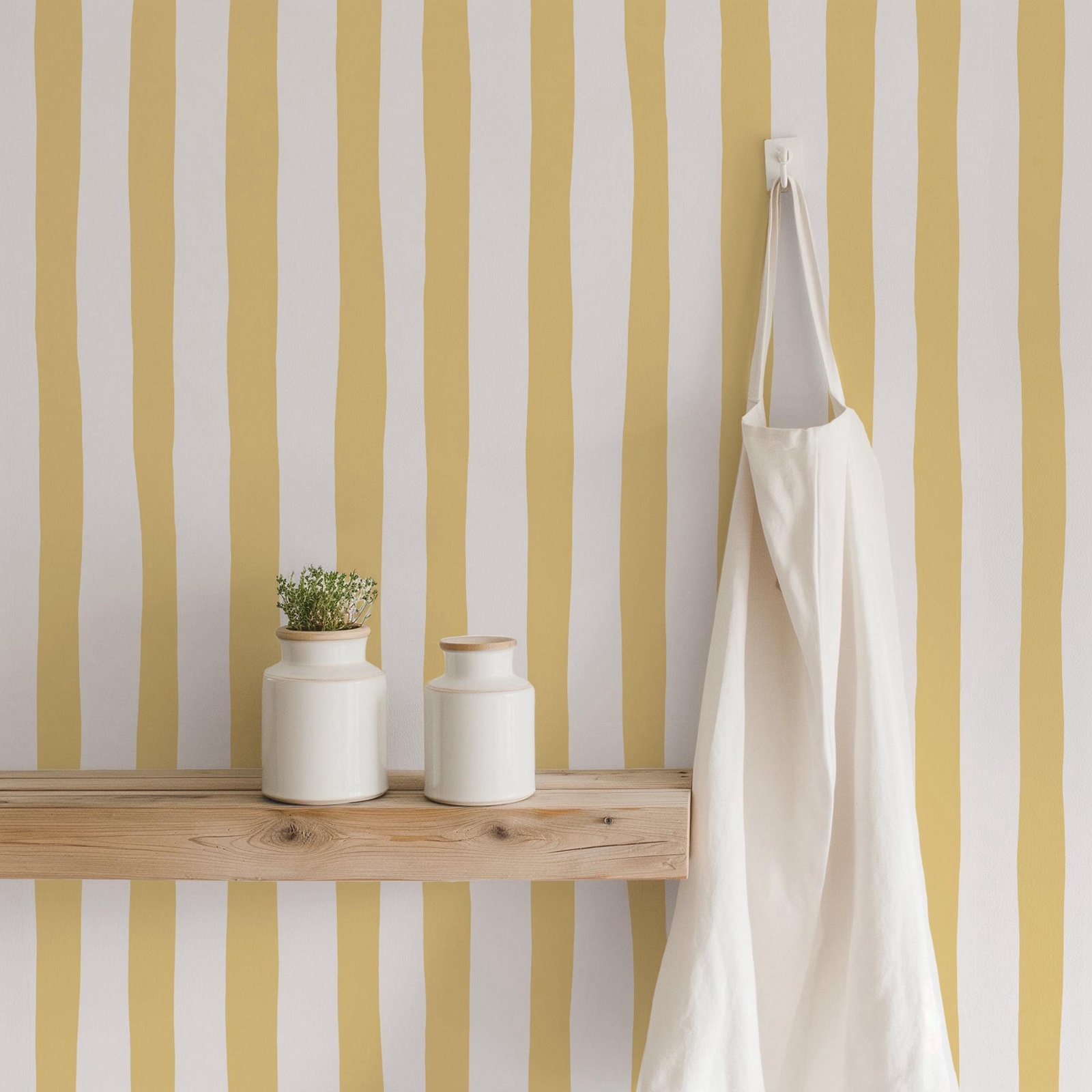 Sunshine Yellow Wobbly Stripes - Baby Nursery Peel And Stick Wallpaper recension och pris