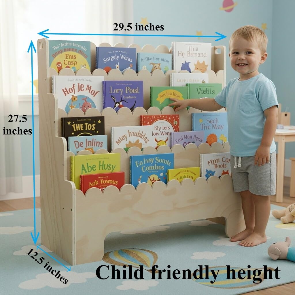 Kids Bookshelf 4-Tier, Natural - Baby Nursery Shelves recension och pris
