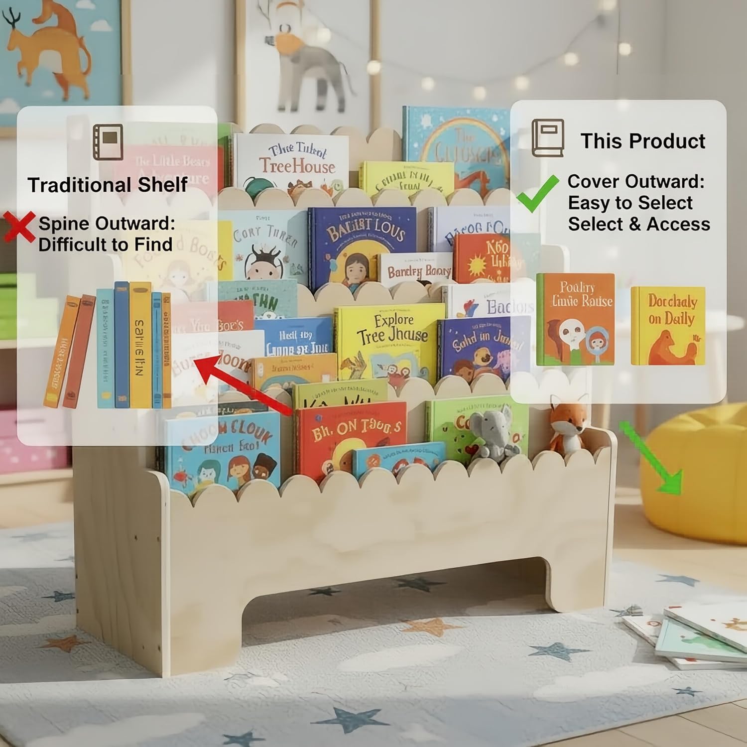 Kids Bookshelf 4-Tier, Natural - Baby Nursery Shelves recension och pris