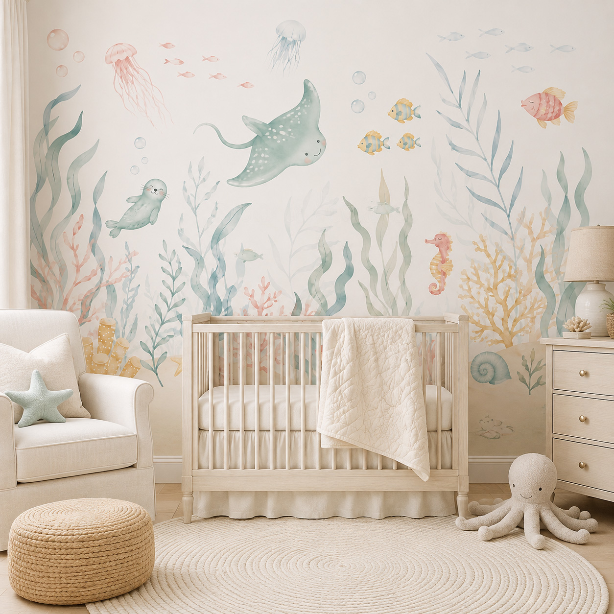 Ocean Animals Self Adhesive Wa - Baby Nursery Peel And Stick Wallpaper recension och pris