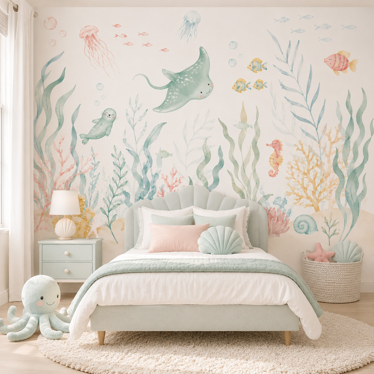 Ocean Animals Self Adhesive Wa - Baby Nursery Peel And Stick Wallpaper recension och pris