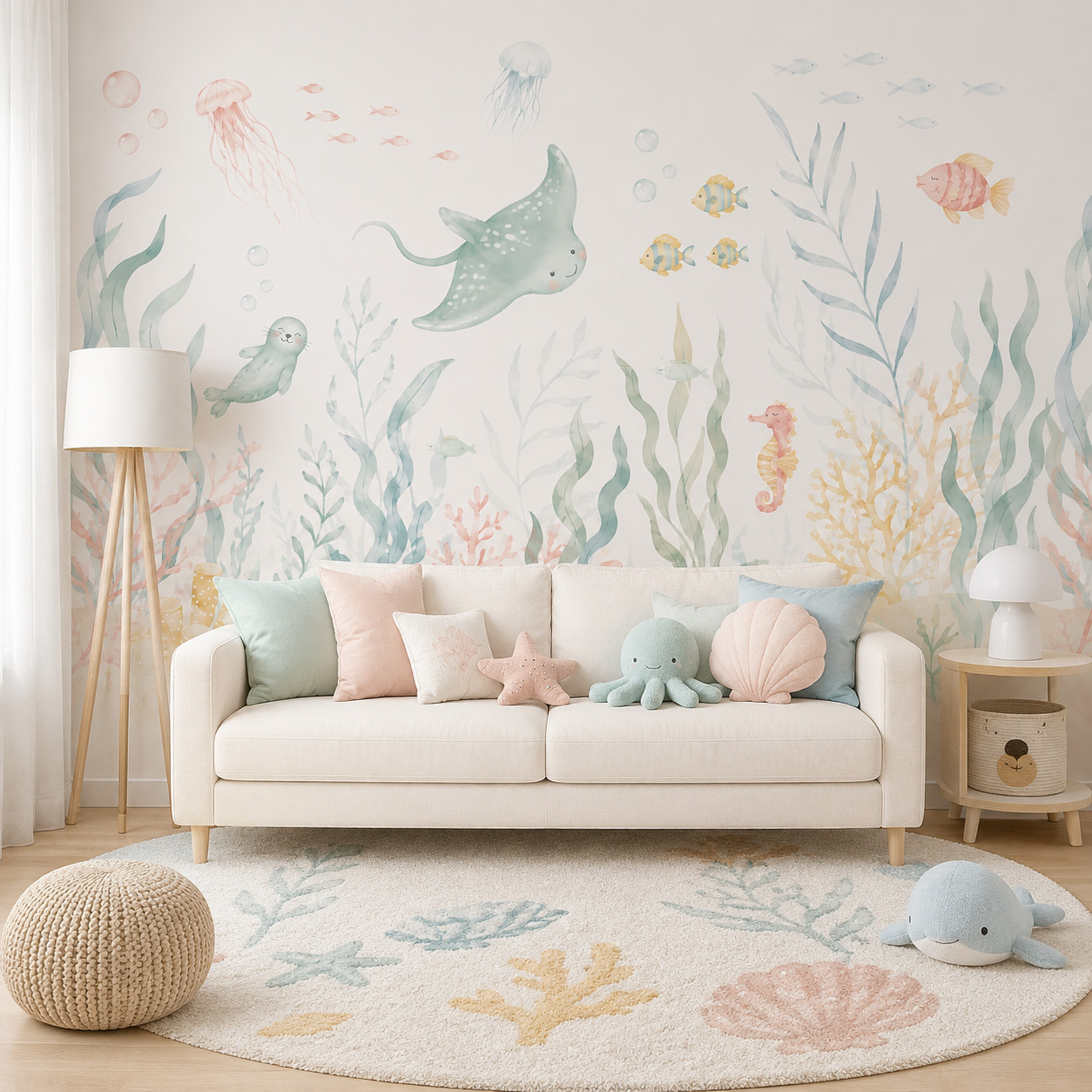 Ocean Animals Self Adhesive Wa - Baby Nursery Peel And Stick Wallpaper recension och pris
