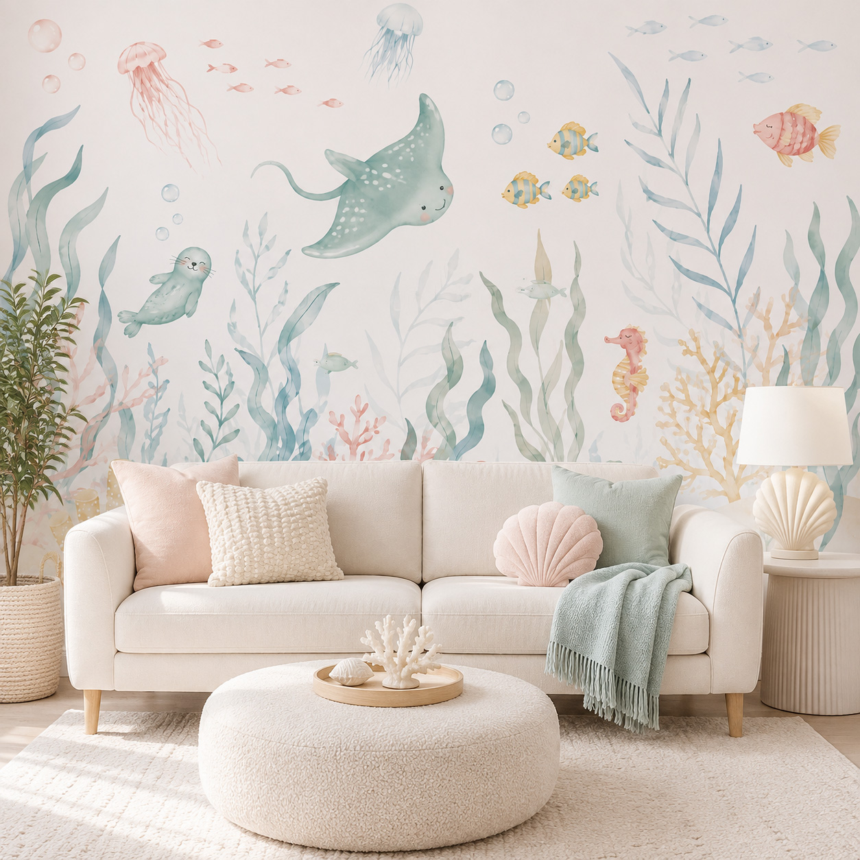 Ocean Animals Self Adhesive Wa - Baby Nursery Peel And Stick Wallpaper recension och pris