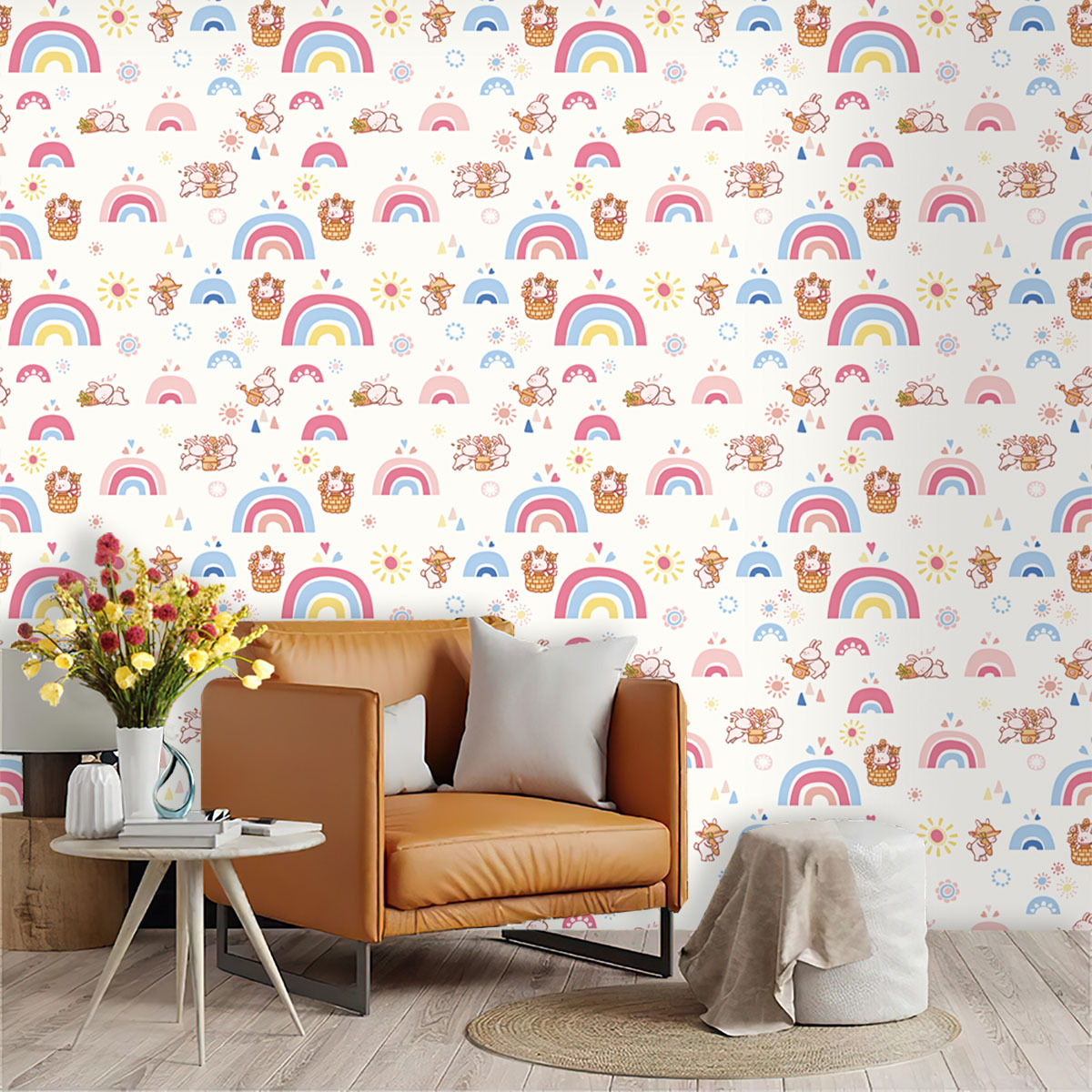 Boho Rainbow Kids Stick and Pe - Baby Nursery Peel And Stick Wallpaper recension och pris