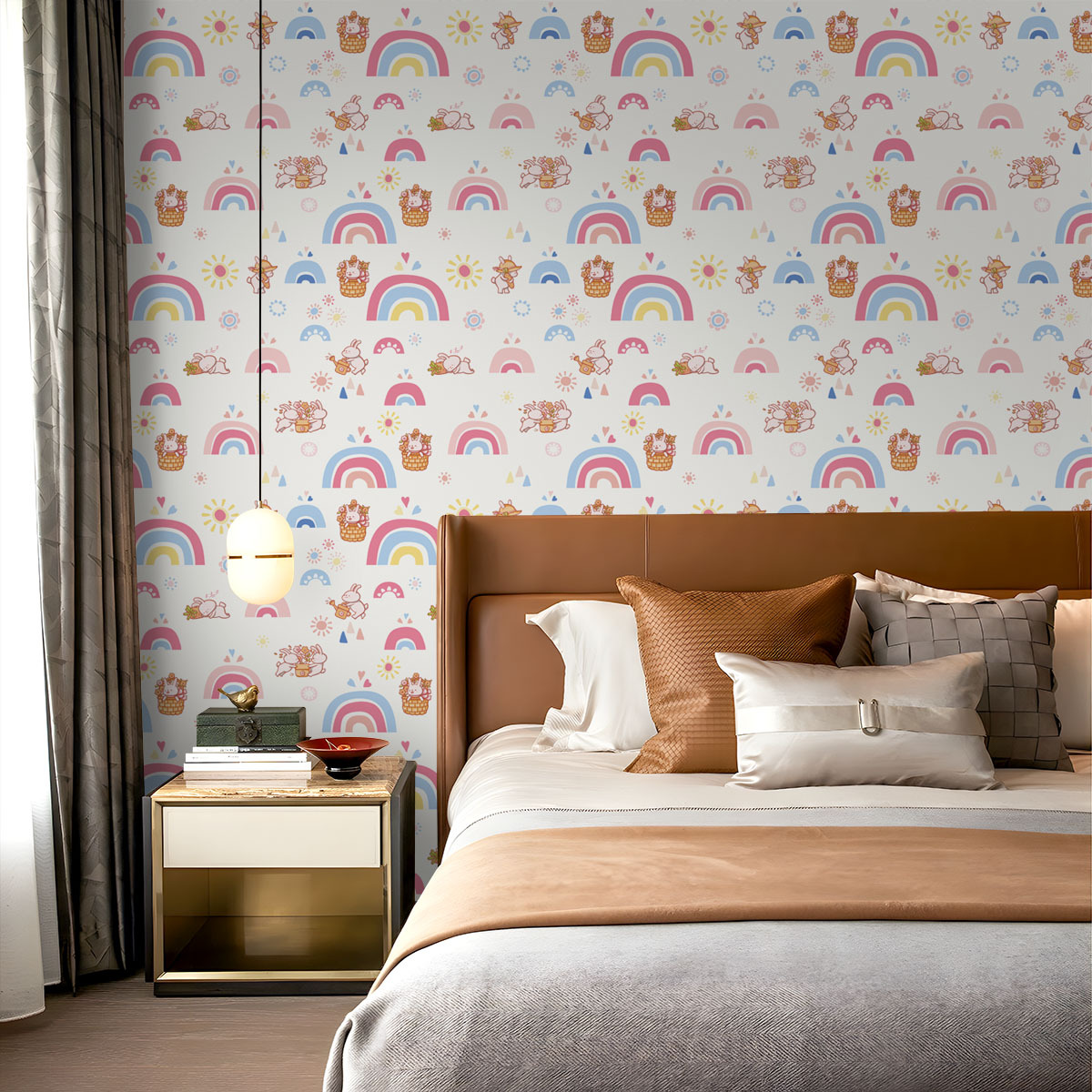 Boho Rainbow Kids Stick and Pe - Baby Nursery Peel And Stick Wallpaper recension och pris