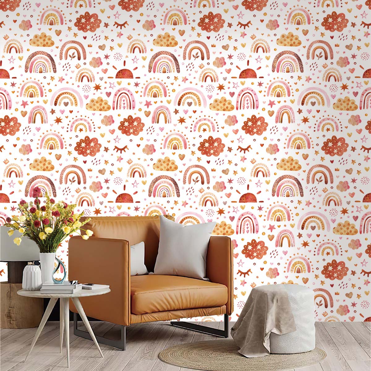Boho Rainbow Kids Stick and Pe - Baby Nursery Peel And Stick Wallpaper recension och pris
