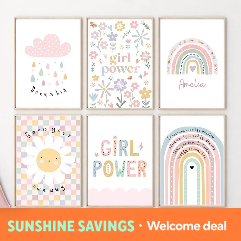 Sun Flower Rainbow Cloud Heart - Baby Nursery Wall Art recension och pris