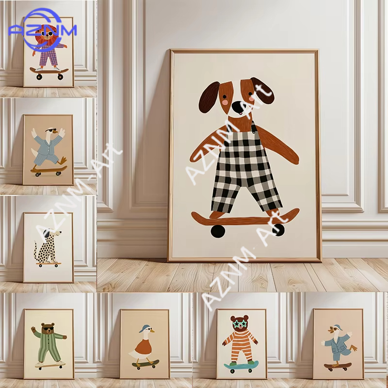 1PC Funny Animal Skateboarding - Baby Nursery Wall Art recension och pris