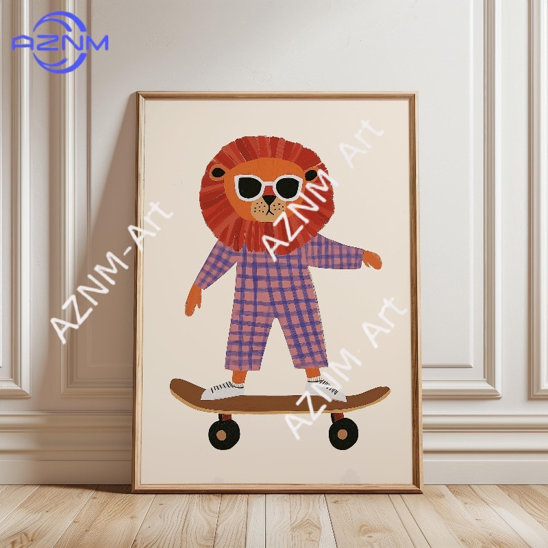1PC Funny Animal Skateboarding - Baby Nursery Wall Art recension och pris