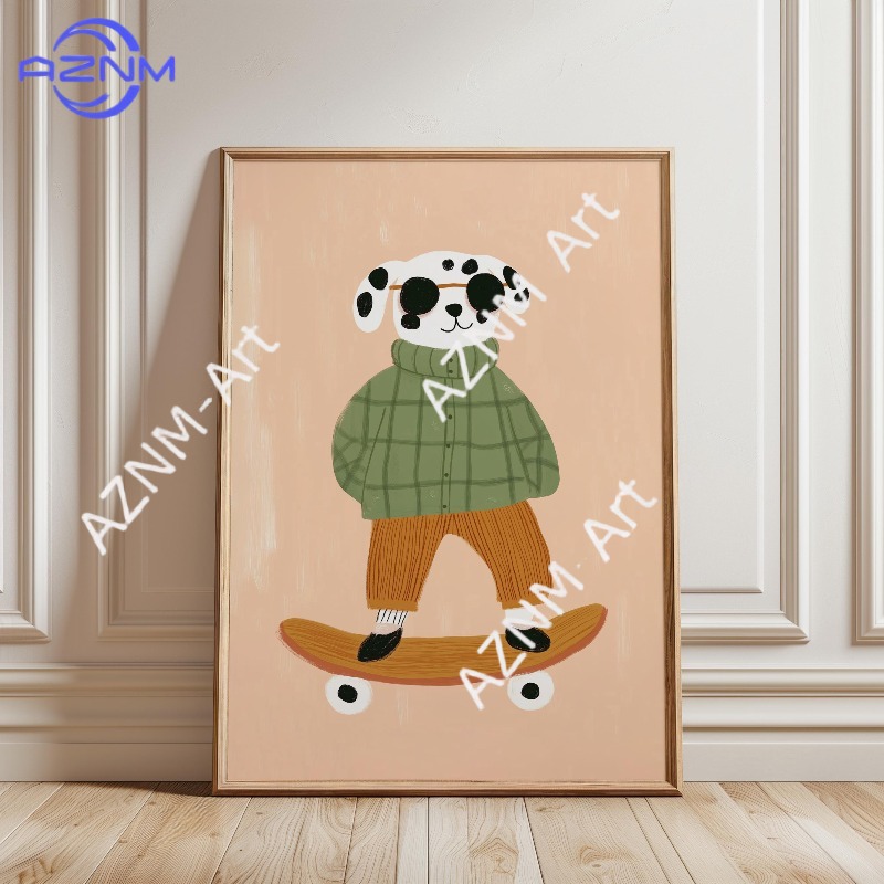 1PC Funny Animal Skateboarding - Baby Nursery Wall Art recension och pris
