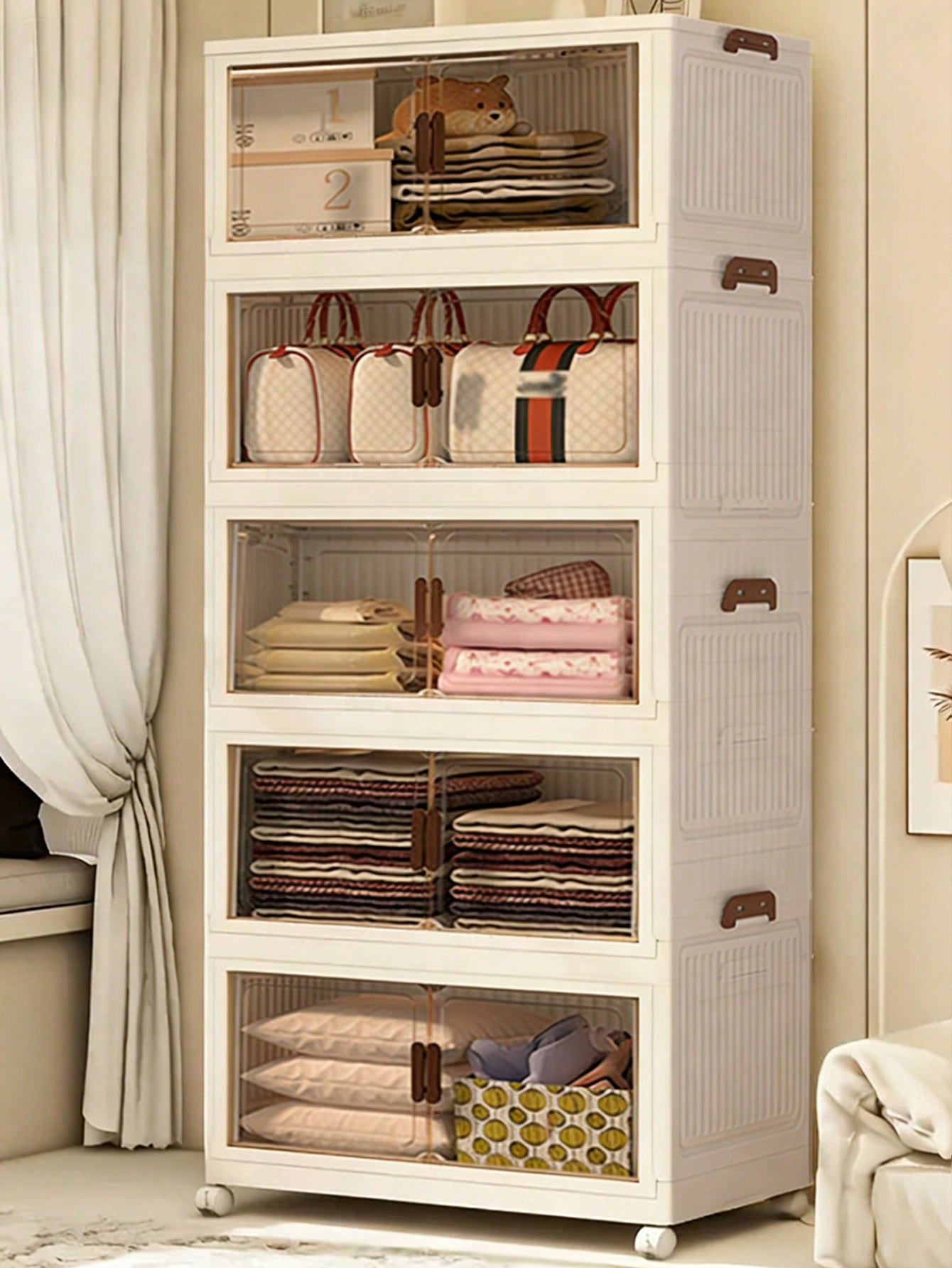 5 Tier Foldable Storage Cabine - Drawer Dresser White recension och pris