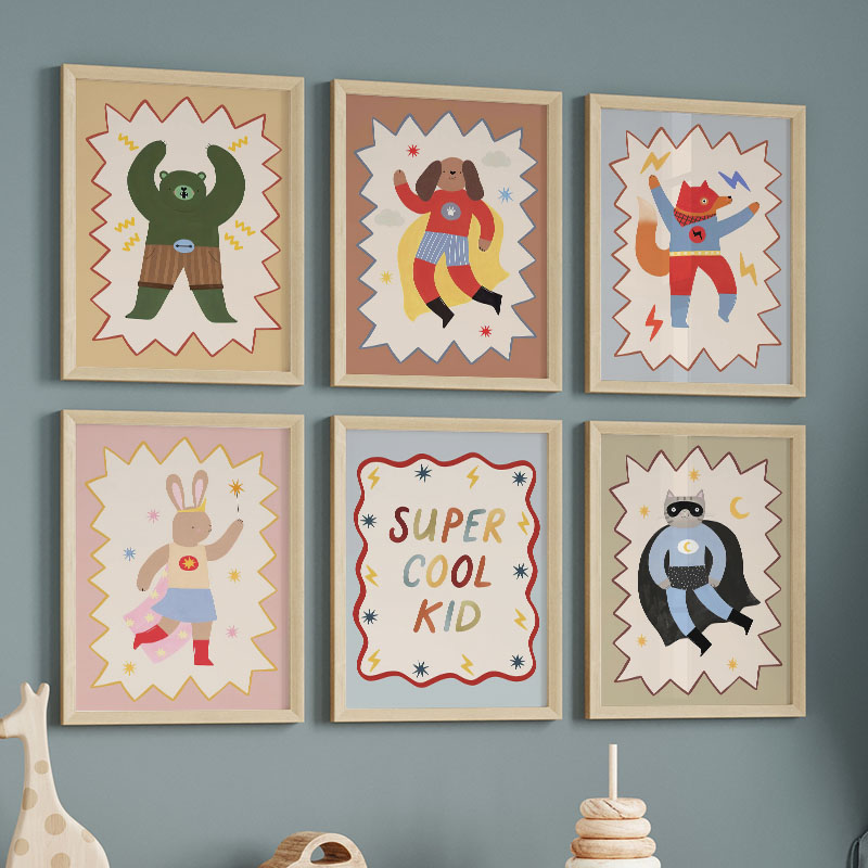 Funny Cartoon Super Cool Kid N - Baby Nursery Wall Art recension och pris