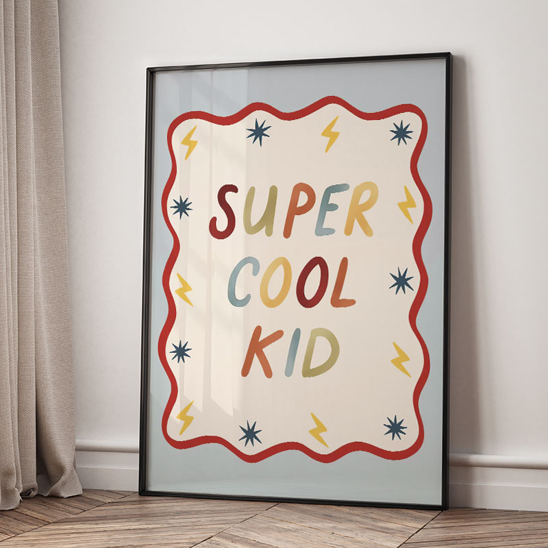 Funny Cartoon Super Cool Kid N - Baby Nursery Wall Art recension och pris