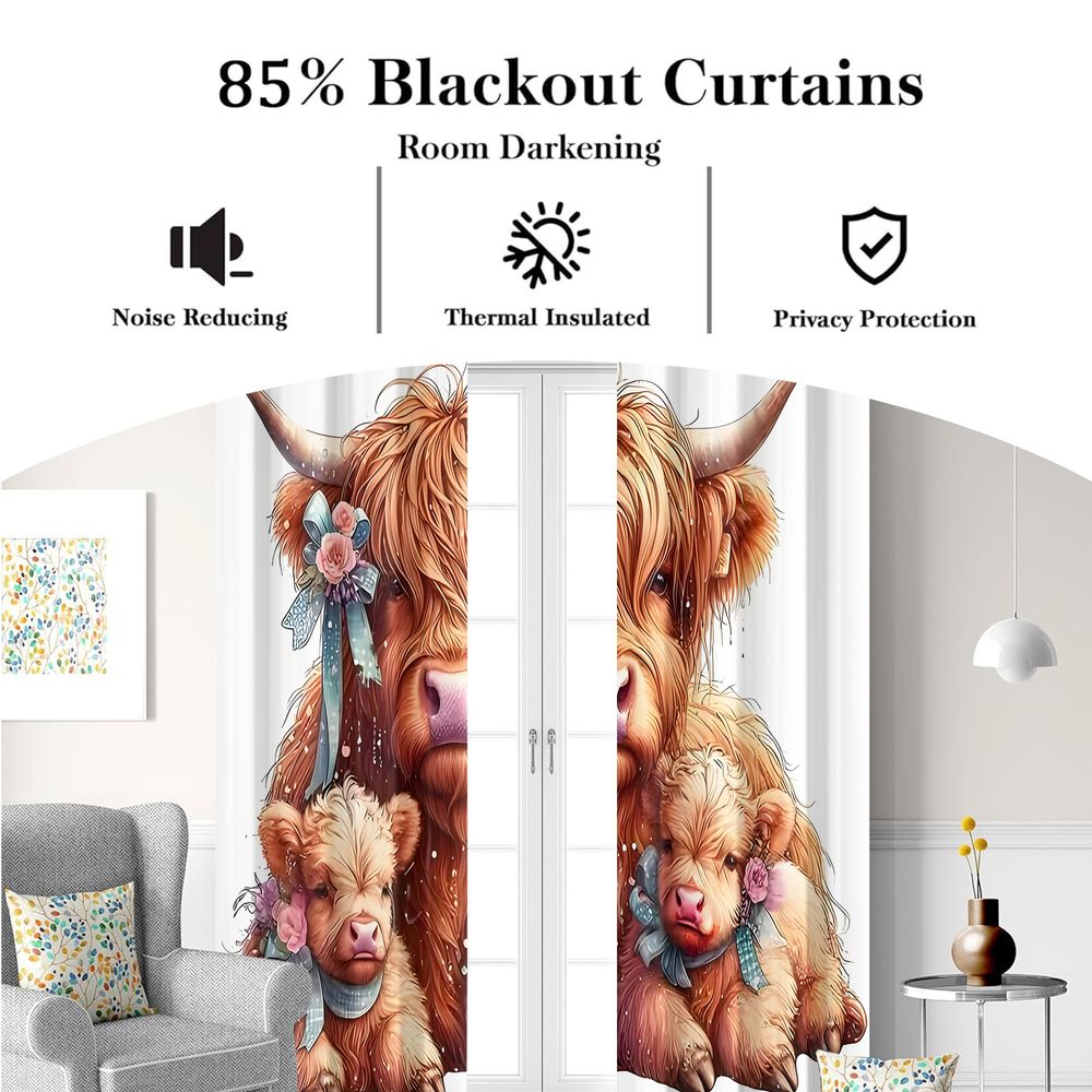Cute Highland Cow Print Curtai - Baby Nursery Light Shade recension och pris